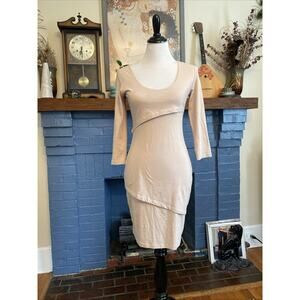 Synergy S 100% Organic Clothing Asymmetric Tiered Bodycon Mini Dress Ivory Boho